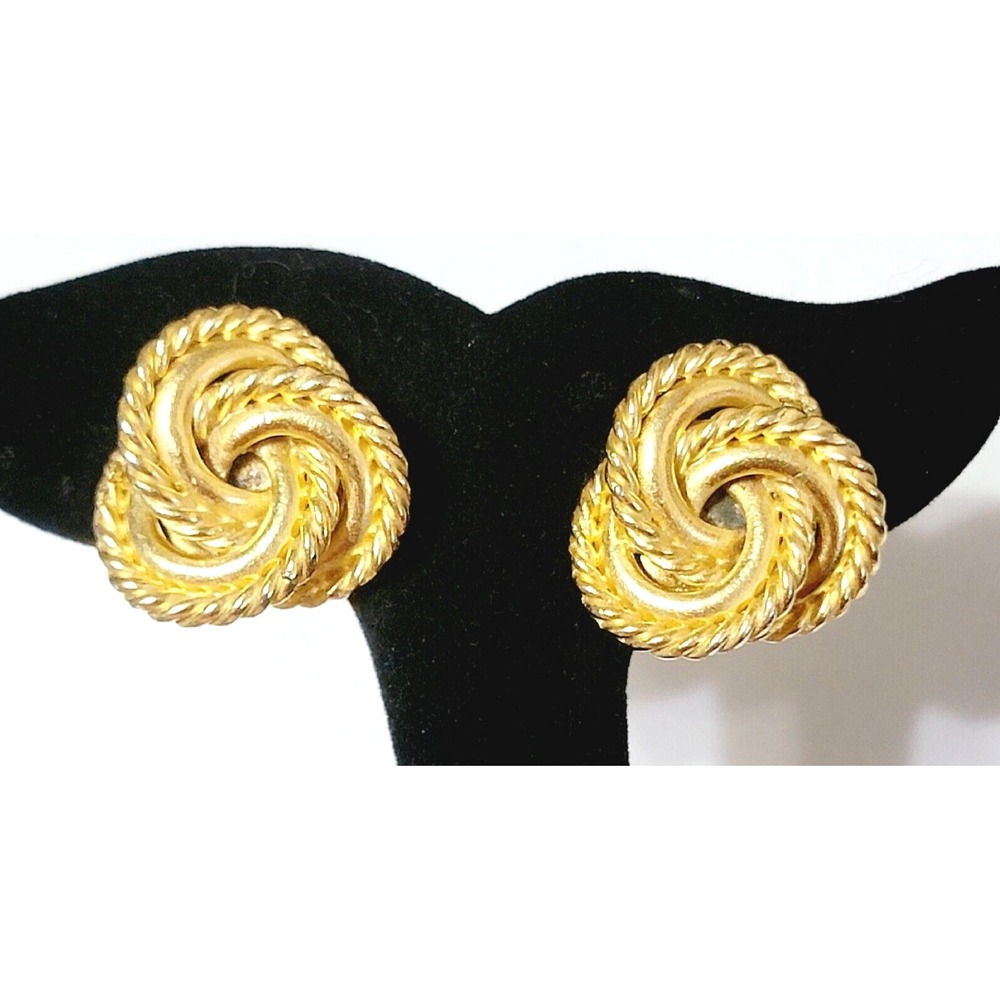 Vintage Textured Gold Tone Twisted Rope Clip On Earrings, Large Retro Classic